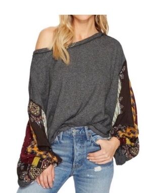We The Free Blossom Thermal Patchwork Balloon Sleeve Top, Size Small